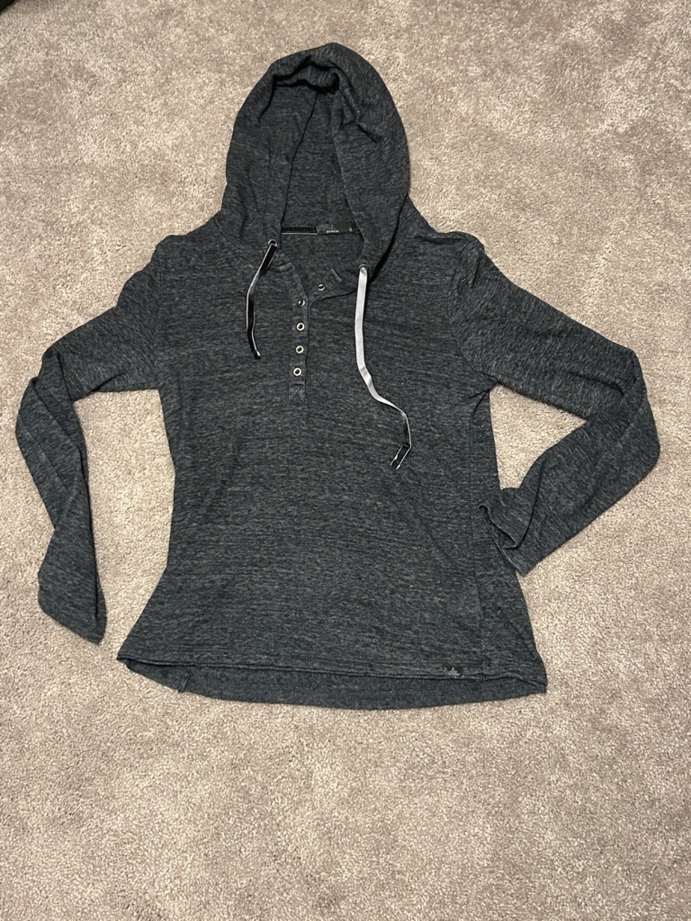 Prana Dark Charcoal Hooded Henley Pullover
